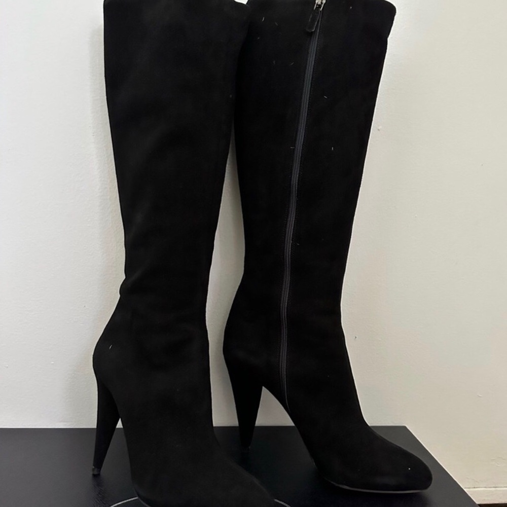 Prada Black Knee-High Stiletto Boots with Side Zip